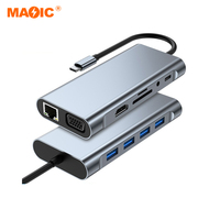 Station d'accueil USB Hub Type C vers HDMI VGA USB RJ45 Ethernet Lan 11 en 1 Hub USB C