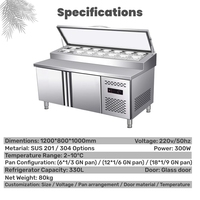 Station de préparation de pizzas en acier inoxydable 201 durable, refroidissement statique, capacité 330L, efficacité énergétique A+++, pour ingrédients froids de pizzeria