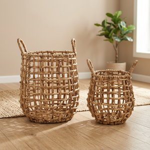 Meilleures ventes : Ensemble de paniers de rangement ronds en jacinthe d'eau écologiques du Vietnam pour vêtements, outils de salle de bain et articles divers – Ligne colorée - Product Image 2