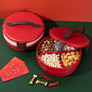 Red Round Candy Box With Compartments For Snacks And Dried Fruits Storage Gift For Home Or Wedding - Product Image 2