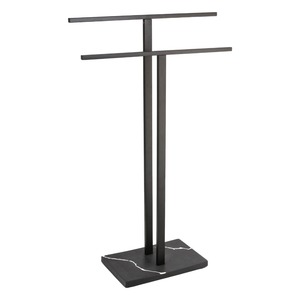 Moderno Free Standing in metallo nero 2 barre portasciugamani panno bagnato appendiabiti per alberghi appartamenti doppio portasciugamani per uso pavimento - Product Image 1