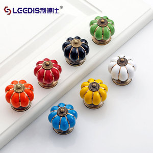 Lgedis <b>Ceramic</b> Pumpkin Shape <b>Drawer</b> <b>Knob</b> Zinc Alloy Durable Furniture Cabinet Handle Pastoral Style Children Room Decor - Product Image 1