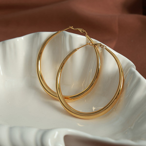 Hoop Earrings Gold Plated Large Round <b>Titanium</b> Steel Fashion Jewelry - Product Image 1