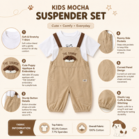Ensemble de 2 salopettes en coton et élasthanne pour enfants, t-shirt à manches courtes pour garçons, combinaison avec applique de chien 3D mignonne, décontractée pour l'été