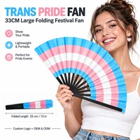 Éventail de luxe personnalisé Fierté Transgenre Arc-en-ciel 13 pouces en plastique, bambou et bois, avec paillettes, vente en gros, éventails à claquer