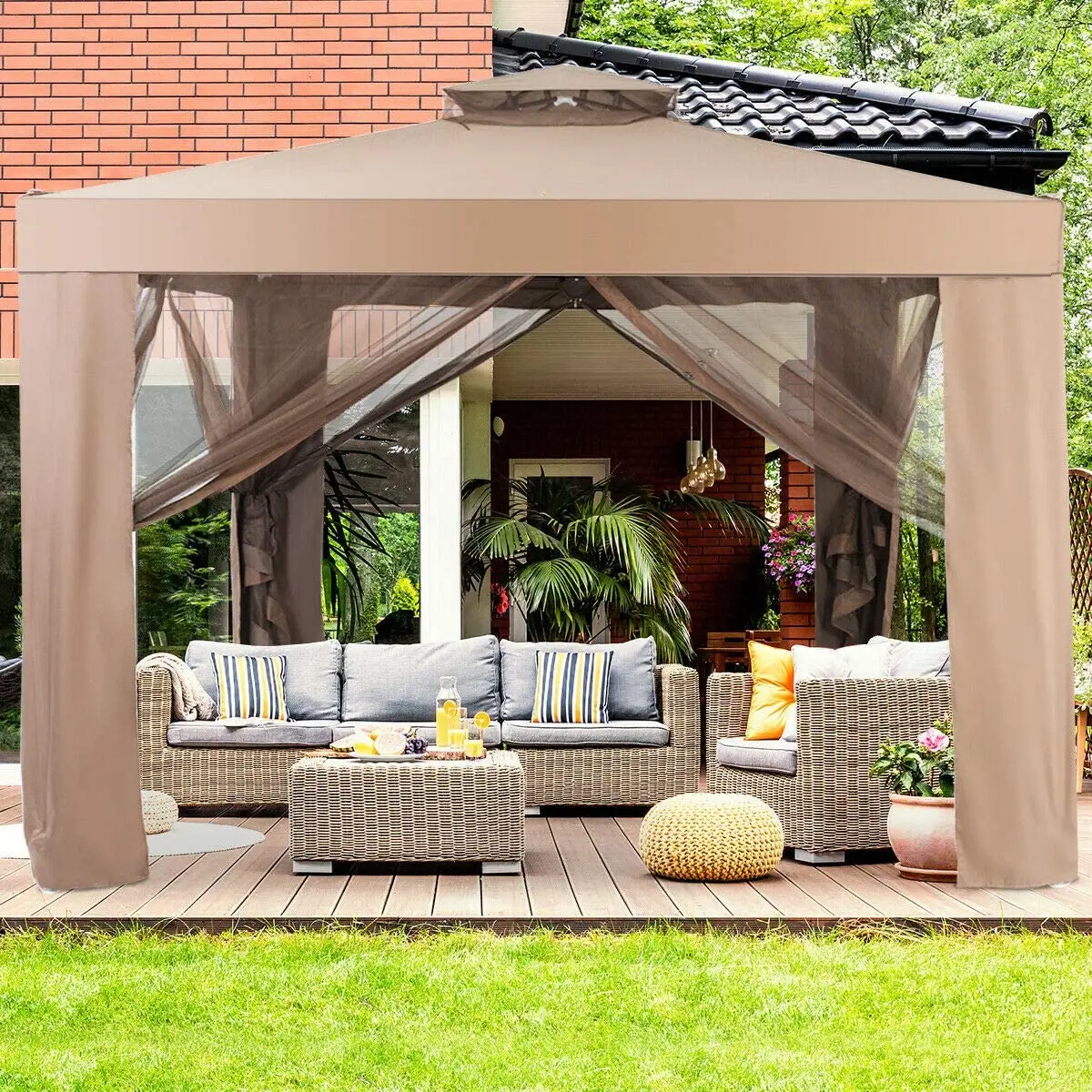 Nhà/Vườn/Cỏ/Patio Nhà Nghệ Thuật Bên Thép Frame10x10 Tán Gazebo Lều Trú Ẩn Với Màn Chống Muỗi