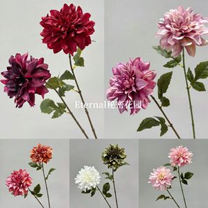 Shengjin <b>Artificial</b> <b>Flower</b> Factory Silk Dahlia Single Stem Deep Purple Layered Petals For Wedding Hotel Decor Retro Nordic Style - Product Image 5