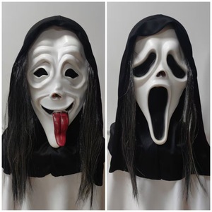 Masque d'Halloween en latex hurlant avec langue dégagée et cheveux, accessoire de fête style horreur - Product Image 5