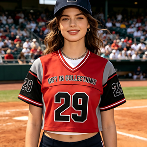 Unisex Crew Neck Cropped Color <b>Block</b> Baseball Jersey Custom Logo Print Flag 100% Polyester Anti-Bacterial Quick Dry Breathable - Product Image 4