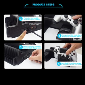 Support vertical 3 en 1 pour PS4/PS4 Slim/PS4 PRO avec station de charge double pour manettes, jeux pour Sony <span class=keywords><strong>Playstation</strong></span> <span class=keywords><strong>4</strong></span>, ventilateur de refroidissement - Product Image 3