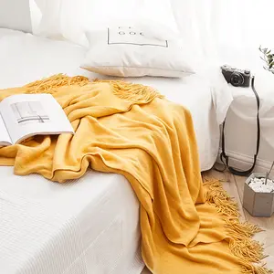 Оптовая продажа, вязаное одеяло с кисточками, мягкое уютное Легкое покрытие для дивана, домашний декор