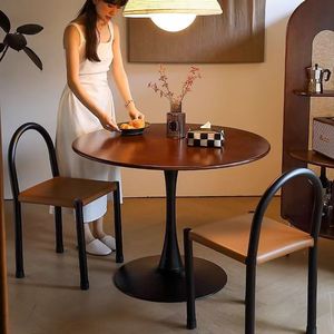 Nordic Vintage Walnut <b>Round</b> <b>Solid</b> <b>Wood</b> <b>Dining</b> <b>Table</b> 4 Seater Stable Home Use - Product Image 4