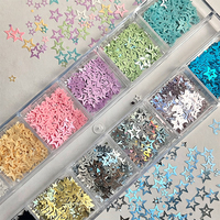 12 compartiments de paillettes étoiles creuses pour ongles, flocons de paillettes étoiles multicolores, ultra-fins en forme d'étoile, breloques pour nail art, pour manucure DIY et résine