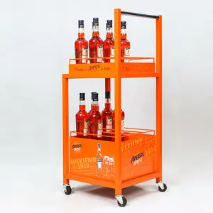 Tùy Chỉnh Sang Trọng Kim Loại Uống Rượu Hiển Thị Kệ Xe Đẩy Thanh Giỏ Hàng Rượu Vang Giá Gỗ Belvedere Vodka Ánh Sáng Hiển Thị Lớn Bia Hiển Thị - Product Image 1