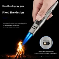 Briquet à gaz butane à double flamme directe, résistant au vent, à haute puissance, de type stylo en métal