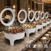 Modern Paslanmaz Çelik Beyaz Servis Tabağı Büfe Seti 6L Yuvarlak Cam Pencereli Düğün Otel Restoran Tatil Köyü İçin