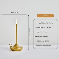 Lampe de table LED rechargeable sans fil à commande tactile en alliage d'aluminium, lumière décorative moderne pour hôtel, bar, chambre à coucher, lecture