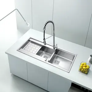 Fancy farm house kitchen sink wash verdure acciaio 304 lavello da cucina a doppia vasca con scolapiatti