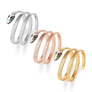 Luxury Fashion Unique High Quality Titanium 18K Gold Plated Snake Charm Mesh Bracelet For Women Adjustable Bangle