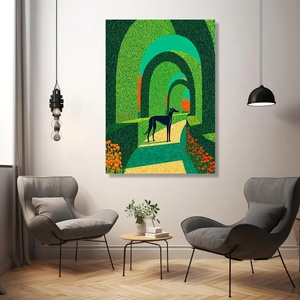 Stampa su tela con motivo Greyhound nero e arco verde, scena naturale vibrante per esterni, stampa artistica da parete con cornice per camera e <span class=keywords><strong>casa</strong></span> - Product Image 6