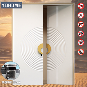 Porte extérieure de villa en aluminium moulé à rupture de pont thermique, finition bois, résistante à la chaleur, à économie d'énergie, avec serrure multipoints, pour Oman et l'Égypte - Product Image 5
