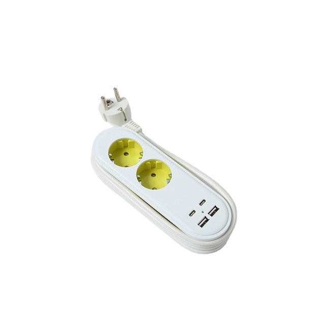 EU Plug Extension Socket 110V-265V High-quality Portable Travel Power Strip 2 Outlets 2 USB-A 2 USB-C Over-Current Protection