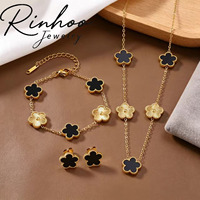 Ensemble de bijoux en acier inoxydable 3 pièces, bracelet porte-bonheur à cinq feuilles de fleurs, bracelet à breloques en forme de trèfle, collier et boucles d'oreilles pour femmes