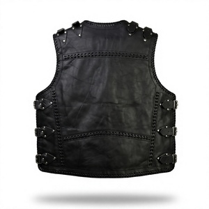 Gilet de moto pour homme Nabtay Sports, col en V, fermeture éclair, décorations à rivets, couleur unie, imperméable, coque en cuir véritable 100% - Product Image 2