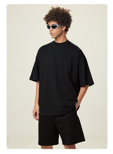 NeverStatic 2025 algodón 100% para hombre estilo callejero cuello alto pequeño bordado de gran tamaño sólido 230 gramos <span class=keywords><strong>camiseta</strong></span> en blanco personalizable - Product Image 5