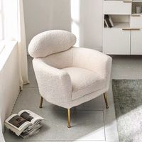 Fauteuil inclinable en polaire Teddy blanc et rose, fauteuil d'appoint moderne, fauteuil de détente avec pieds en métal doré pour salon, salle à manger, bar à domicile