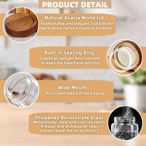 Pot en verre épais de haute qualité pour le stockage du <span class=keywords><strong>miel</strong></span> et des aliments, avec couvercle en bois, disponible en 350 ml, 450 ml et 580 ml - Product Image 3