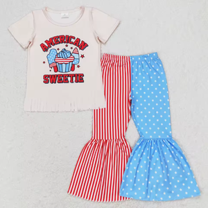 Venta caliente 4 de Julio Ropa para niños Bandera americana Conjunto de verano para niñas de alta calidad - Product Image 5