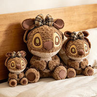 Peluche Kawaii Stitch marron avec nœud écossais - Peluche douce et moelleuse Lilo & Stitch, adorable peluche Stitch anime pour enfants