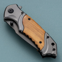 Couteau de poche pliant à motif Damas 3Cr13, manche en bois, avec bouton de maintien, pour camping, extérieur et EDC