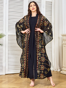 2025 nuovo abito da festa da donna musulmano 2 pz Set <span class=keywords><strong>arabo</strong></span> Dubai abito paillettes <span class=keywords><strong>Abaya</strong></span> Bat maniche Rayon traspirante matrimonio - Product Image 4