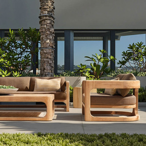 Ensemble de canapés d'extérieur en teck massif de luxe moderne, résistant aux intempéries, pour patio, sièges profonds, meubles de jardin - Product Image 1