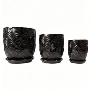 Set di Vasi in Ceramica Bianca con Vassoio, Fioriere Moderne Texturizzate <span class=keywords><strong>per</strong></span> Ordini all'Ingrosso, Decorazione Casa e Giardino - Product Image 3