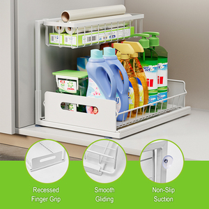 Étagère de cuisine à 2 niveaux très vendue, organisateur d'évier avec tiroir de rangement en métal à double niveau pour les outils de la maison, organisateur de cuisine et de salle de bain - Product Image 3