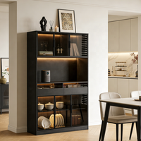 Meuble à vin moderne en bois avec éclairage LED et portes vitrées, design autoportant pour chambre et salle à manger, rangement pour bar à domicile