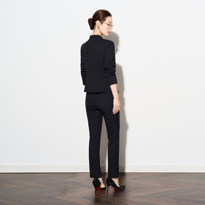 Navy Blue Women's Suit Set Three Quarter Sleeve Anti-Wrinkle Formal Spring <b>Work</b> Uniform - Product Image 3