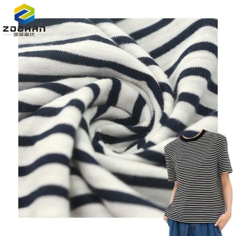 Melhor material 125g 100% algodão slub stripe jersey Anti-Bacteria Narrow stripe tecido de malha para o verão Vestuário