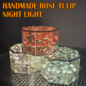 Creativo LED marco de fotos luz nocturna DIY tulipán Rosa espejo cubo lámpara hecha a mano cuadrado regalo <span class=keywords><strong>para</strong></span> dormitorio luz nocturna regalo de cumpleaños - Product Image 2