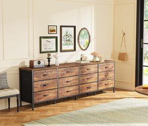 Commode de 70 pouces pour chambre à coucher, meuble TV pour téléviseurs de 65, 75, 80 pouces, commode longue à 12 tiroirs en tissu, grand centre de divertissement pour chambre à coucher - Product Image 5