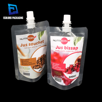 Pochette souple écologique de 200 ml transparente avec bec verseur pour jus de fruits et boissons, personnalisable avec autocollant