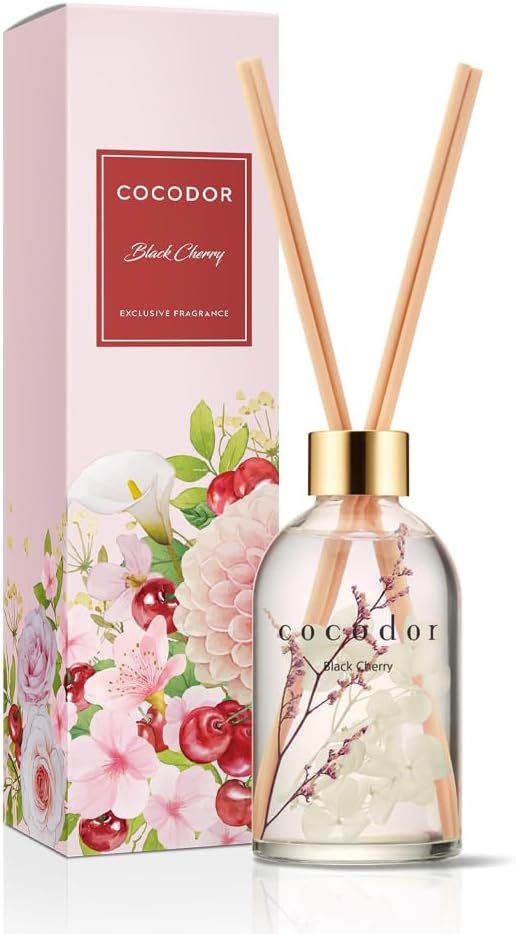 CULTURE & NATURE Black Cherry Reed Diffuser Set - 6.7oz Scented Oil With Sticks, Home Fragrance For Bathroom Or Shelf