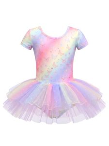 Vestido de Ballet para Niñas, Tutú con Estampado de Mariposas Arcoíris, Leotardo de Manga Corta, Ropa de Danza de Tul para Práctica y Actuaciones - Product Image 3