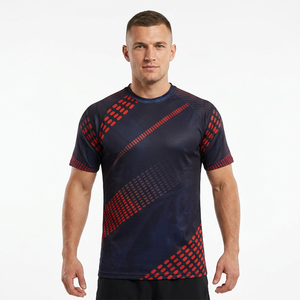 Unisex Full <b>Sleeve</b> Sublimation Printed Rash Guard Quick Dry 220g Polyester Sport Shirt <b>Red</b> Blue Pattern Adult Compression <b>Top</b> - Product Image 1