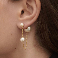 Boucles d'oreilles pendantes élégantes en perles pour femmes, boucles d'oreilles à double face en perles et cristaux, boucles d'oreilles à billes dorées, bijoux de mode en gros