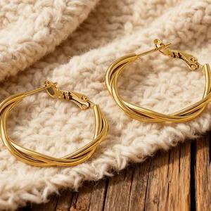 Pendientes de acero inoxidable de marca de lujo, con baño de oro de 18 quilates y titanio, para mujer, con cierre de hebilla, geométricos, circulares, joyería. - Product Image 4