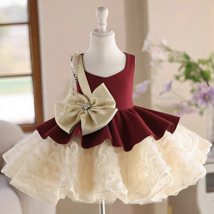 Abito da Damigella di Lusso Personalizzato con Fiocco Dorato in Velluto <span class=keywords><strong>Nero</strong></span> e <span class=keywords><strong>Tulle</strong></span>, <span class=keywords><strong>Vestito</strong></span> da Cerimonia per Matrimoni e Occasioni Speciali - Product Image 5